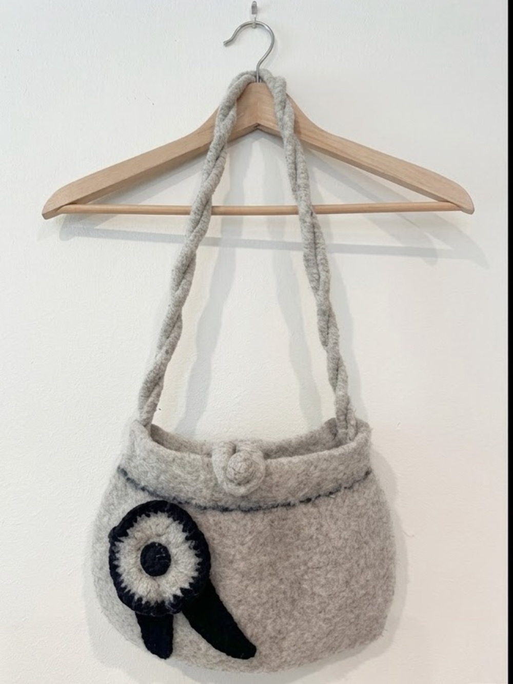 Handcrafted Felted Wool Rosette Shoulder Bag – Heather Grey